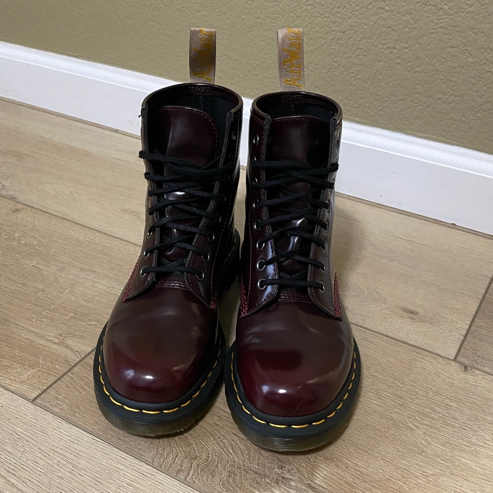 Dr Martens Cherry Red Vegan Leather 1460 Lace Up Boots